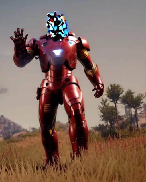 Image similar to robust bulky and sleek iron man suit in red dead redemption 2, cinematic, photorealistic
