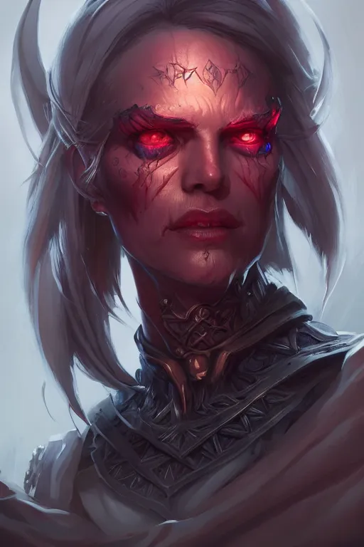 Image similar to evil necromancer, d & d, fantasy, portrait, highly detailed, headshot, digital painting, trending on artstation, concept art, sharp focus, illustration, art by artgerm and greg rutkowski and magali villeneuve