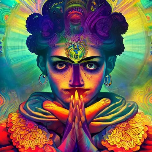 Prompt: An extremely psychedelic experience, colorful, surreal, dramatic lighting, Krishna, LSD, face, intricate, elegant, highly detailed, digital painting, artstation, concept art, smooth, sharp focus, illustration, art by Sam Spratt, Dan Mumford, Artgem and Alphonse Mucha, chromostereopsis