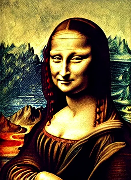 Image similar to Mona Lisa is a watercolor by Umberto Boccioni, vivid colors, highly detailed, masterpiece, award-wining HQ