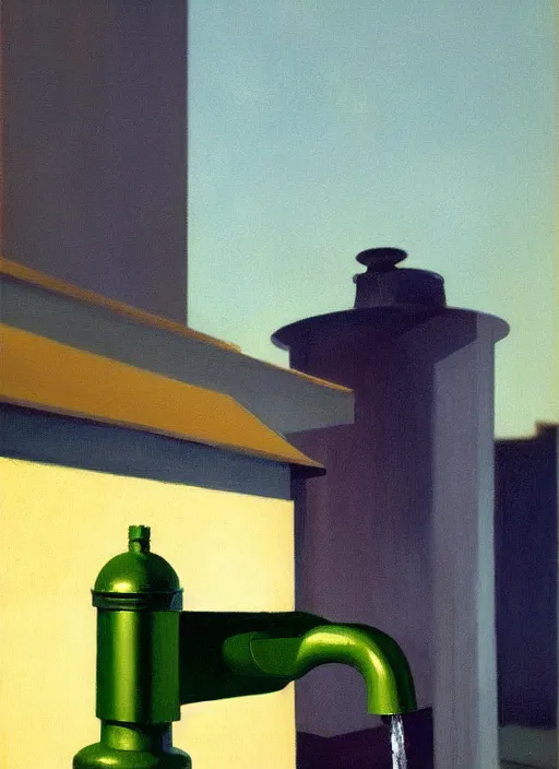 Image similar to water faucet dripping Edward Hopper and James Gilleard, highly detailed