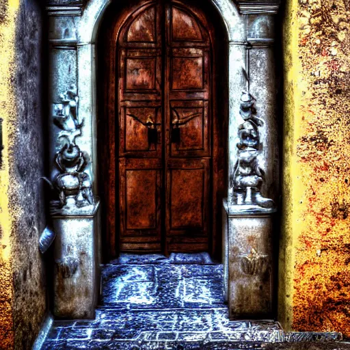 Image similar to the door to darkness from kingdom hearts in italy, digital photography, highly detailed, panning shot