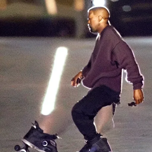 Prompt: kanye west rollerblading in hell