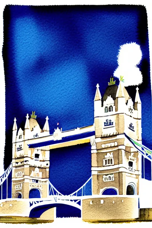 Prompt: minimalist watercolor art of london tower bridge, illustration, vector art