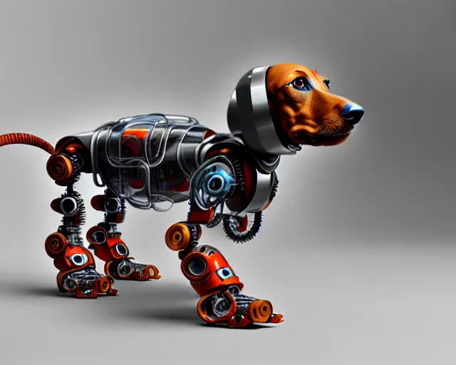 Image similar to dachshund robot, mechanical, machine, octane render, concept art, sharp focus, hyper - realistic, intricate, detailed, eduard pronin, luka mivsek, ruan jia