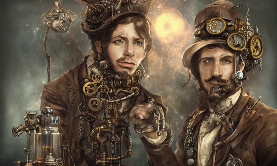 Image similar to steampunk scientist, portrait, medium shot, digital art, concept art, fantasy art, highly detailed, hd wallpaper, hdr, artstation, deviantart, behance