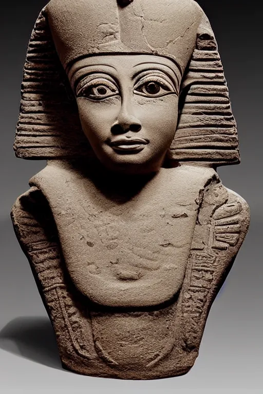 Image similar to a highly detailed beautiful portrait clay sculpture of a egyptian god with facial expression : enthusiastic sculpted by philippe faraut.