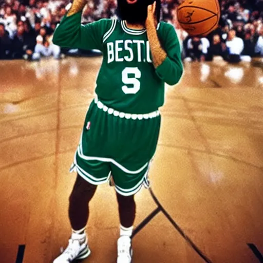 Image similar to facial portrait of osama bin laden shooting free throws, boston celtics