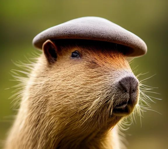 Image similar to a portrait of capybara with a mushroom cap growing on its head by luis royo. intricate. lifelike. soft light. sony a 7 r iv 5 5 mm. cinematic post - processing