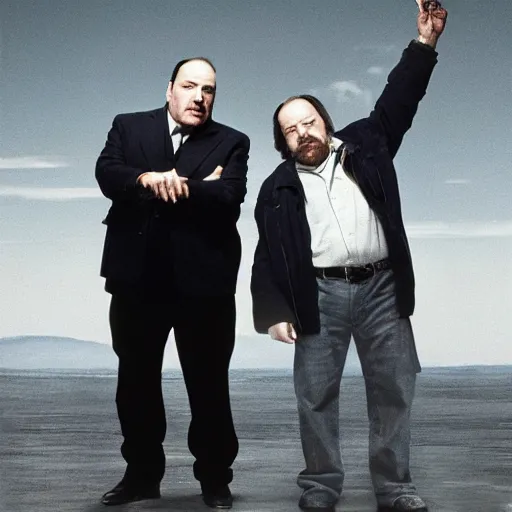 Image similar to james Gandolfini and Walter white being friends