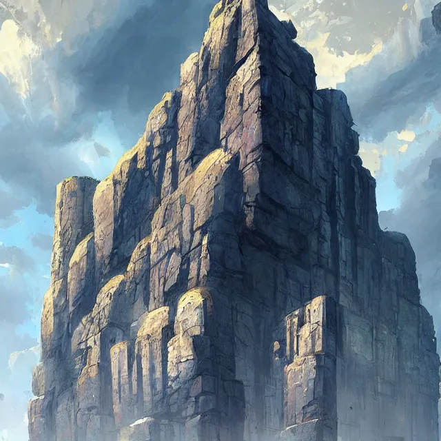 Image similar to a painting of a gigantic ancient monolith, by brian sum and stephan martiniere