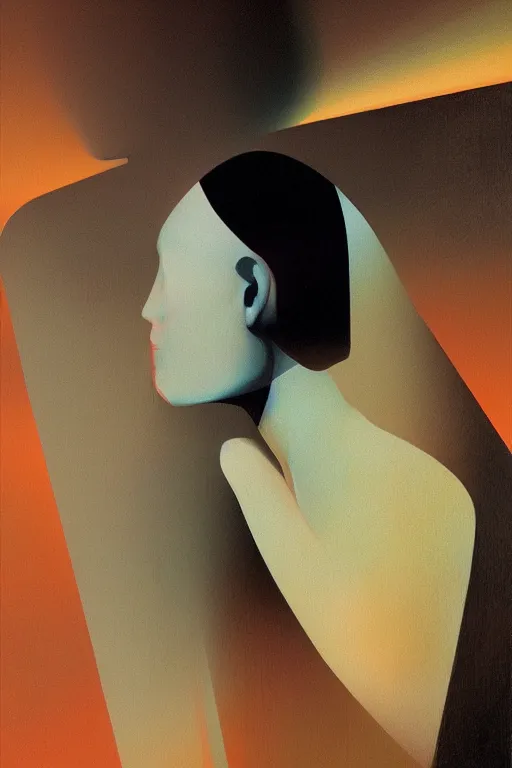 Image similar to woman wearing oculus and digital glitch head edward hopper and james gilleard, zdzislaw beksisnski, higly detailed