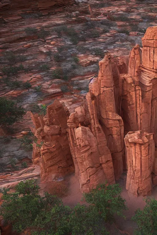 Image similar to beautiful dwelling complex of sandstone, built in red rock canyon, a fusion of star wars and gothic revival architecture, natural volumetric lighting, realistic high detail 4 k render