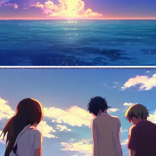 Image similar to beautiful anime summer beach episode by makoto shinkai