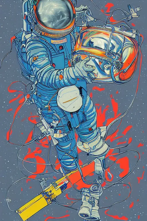 Image similar to James Jean artwork, astronaut in space, colourful