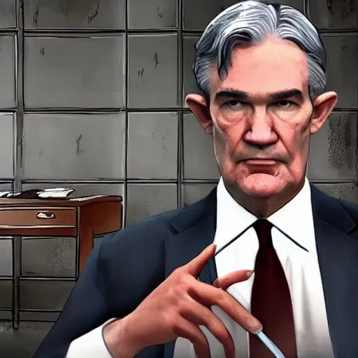 Image similar to Screenshot of Jerome Powell as a character in Dead By Daylight