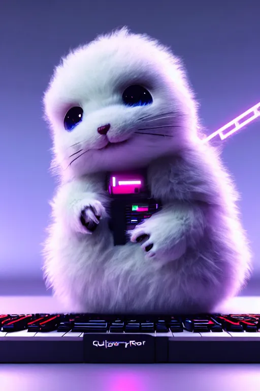 Prompt: high quality 3 d render very cute fluffy cyborg!! mouse plays keyboard, cyberpunk highly detailed, unreal engine cinematic smooth, in the style of blade runner & detective pikachu, hannah yata charlie immer, moody light, low angle, uhd 8 k, sharp focus