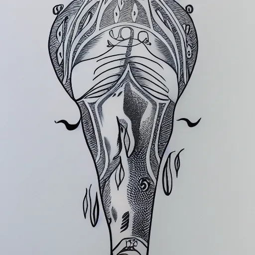 Image similar to white spermwhale in the ocean, awardwinning elegant modern tattoo design sketch on white background