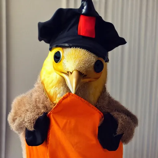 Image similar to cute chicken dressed as an inmate