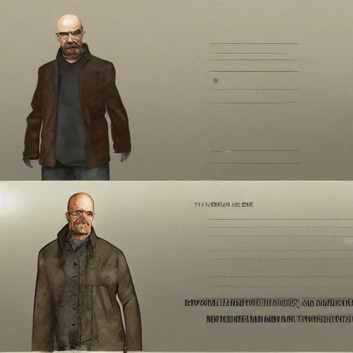 Image similar to Walter White in Half-Life 2, video game concept art