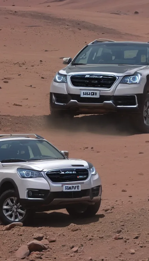 Image similar to haval h9 on mars the terminator sits behind the wheel