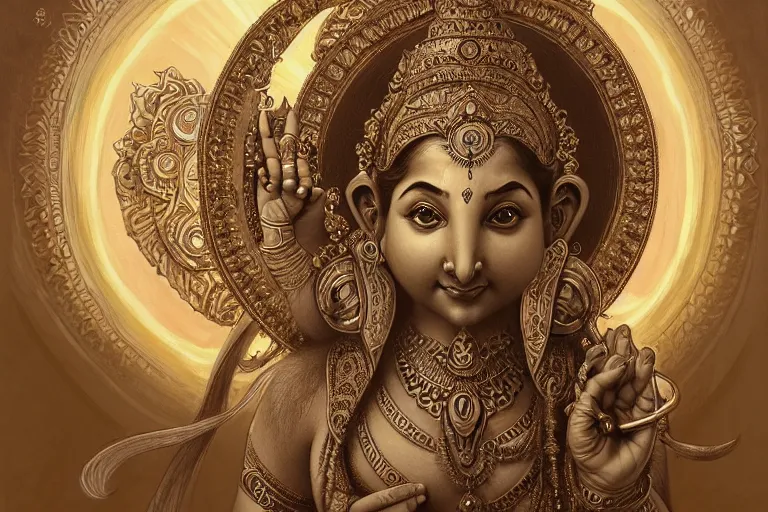 Image similar to rhodium ganesha, mandala, fantasy, intricate, elegant, highly detailed, digital painting, artstation, concept art, matte, sharp focus, illustration, art by artgerm and greg rutkowski and alphonse mucha