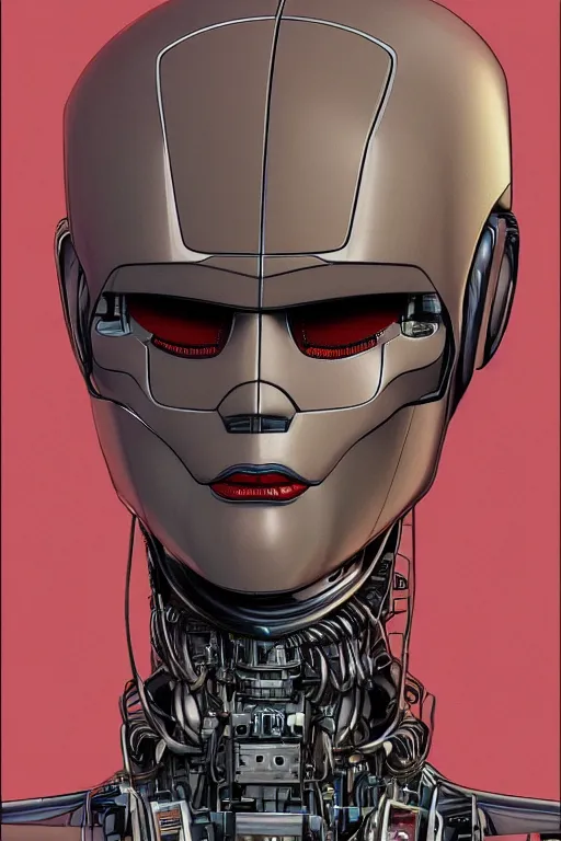 Image similar to A portrait of a robot by Moebius, trending on Artstation