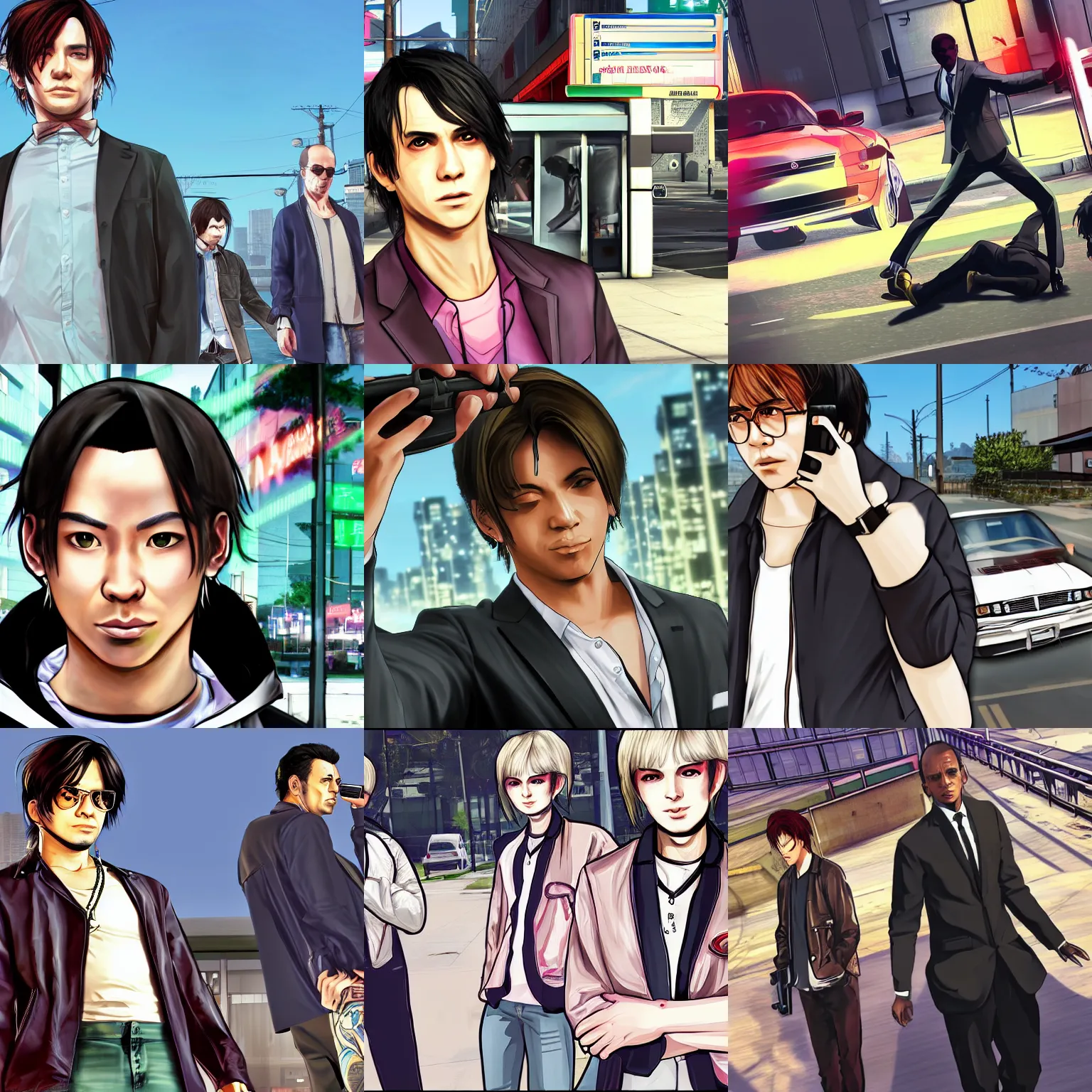 Prompt: ai the somnium files kaname date in gta v, art by stephen bliss, grand theft auto style, loading screen