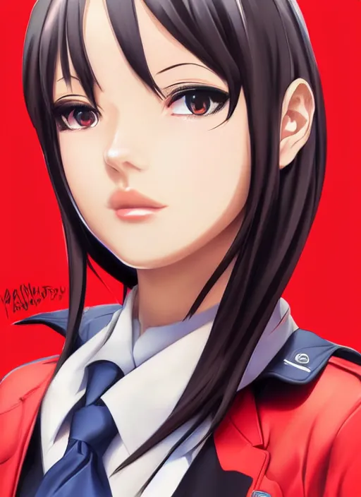 Image similar to beautiful portrait of a Flight Attendant who looks like Shiraki Meiko, Prison School anime, character design by Ross Tran, artgerm detailed, soft lighting