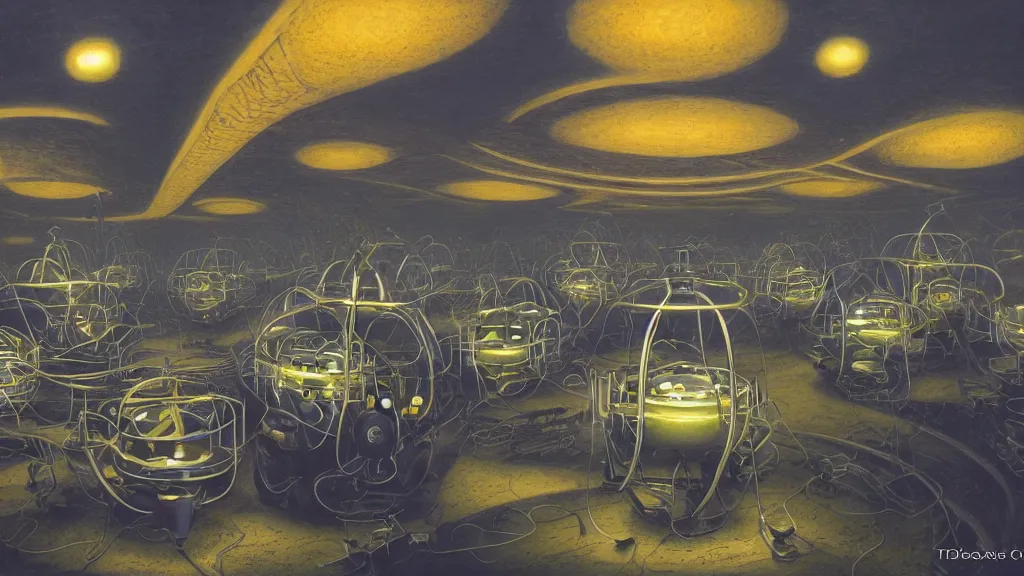 Prompt: engines of a dream coming to life after a long hibernation, incubator medpods, wake cyborgs from hypersleep, high contrast, by tim white, remedios varos, 4 k