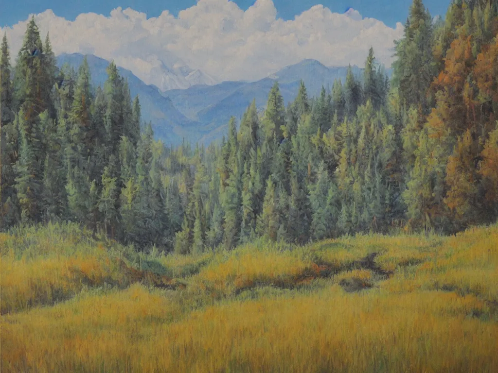 Image similar to a beautiful landscape painting by jackson beardy, trending on arstation