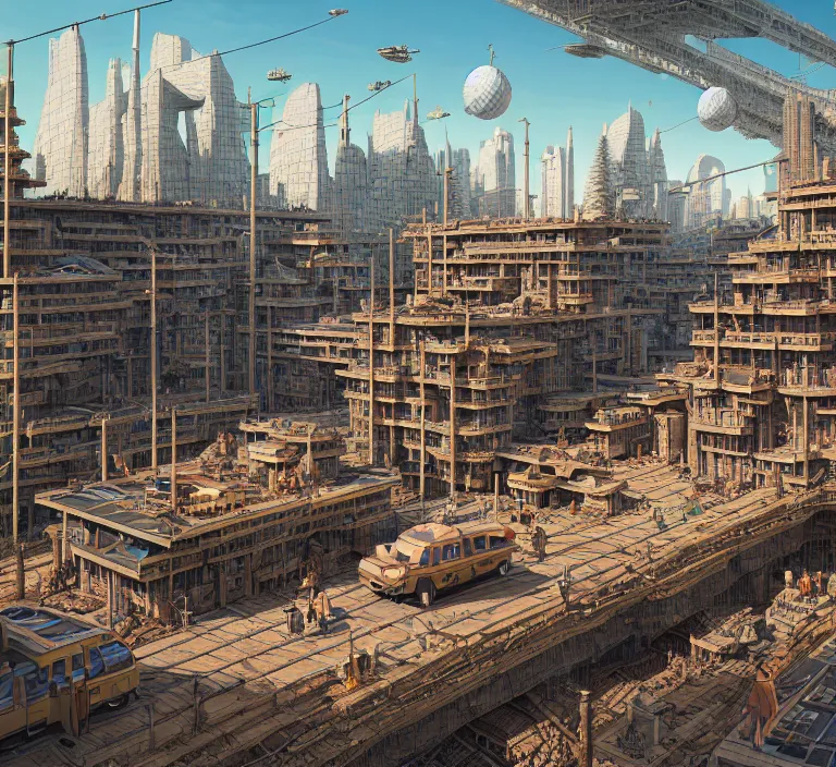 Image similar to hyperrealism photography hyperrealism concept art of highly detailed beavers builders that building highly detailed futuristic city by wes anderson and hasui kawase and scott listfield sci - fi style hyperrealism rendered in blender and octane render volumetric natural light