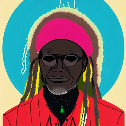 Image similar to portrait of alpha blondy by michael deforge, very detailed, 4 k