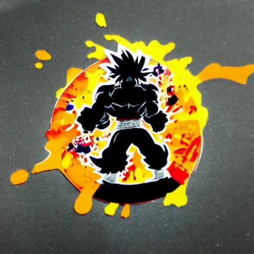 Image similar to die cut sticker, goku one piece style, splatter paint