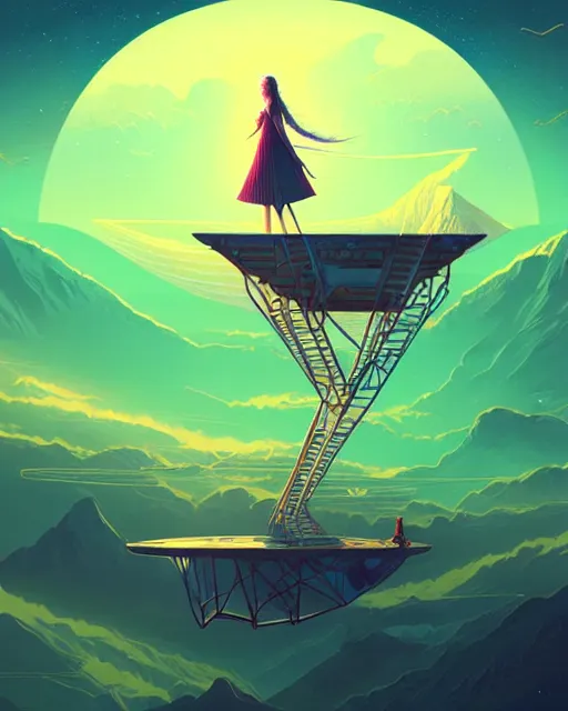 Prompt: beautiful painting of elven on a flying bed, art by mike winkelmann and by petros afshar, sky night, illustration, highly detailed, simple, smooth and clean vector curves, no jagged lines, vector art, smooth, artstation, blue color scheme