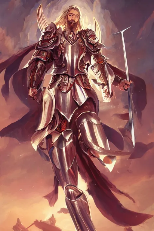 Prompt: A Game card of Jesus as a knight of zodiac using a the saint seiya Sacred Heart armor, by Stanley Artgerm Lau, WLOP, Rossdraws, James Jean, Andrei Riabovitchev, Marc Simonetti, Yoshitaka Amano, ArtStation, CGSociety,