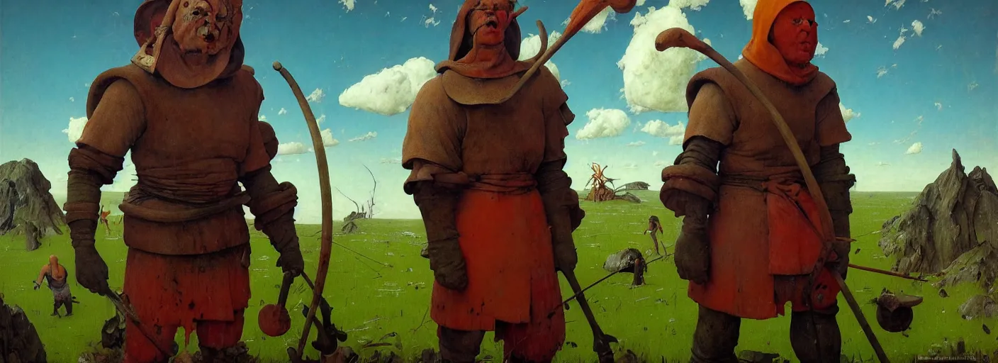 Image similar to full - body portrait surreal colorful clay fighting artstation rpg barbarian character concept art anatomy, action pose, very coherent and colorful high contrast masterpiece by norman rockwell franz sedlacek hieronymus bosch dean ellis simon stalenhag rene magritte gediminas pranckevicius, dark shadows, sunny day, hard lighting, reference sheet white! background