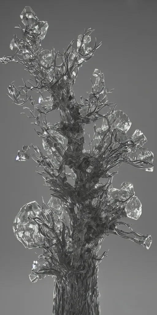 Prompt: 3 d render of a carved shibary crystal infected by mushroom, sculpture, with thorns, raytraced, volumetric lightning, 8 k, by zhelong xu, ouchh, erst haeckel