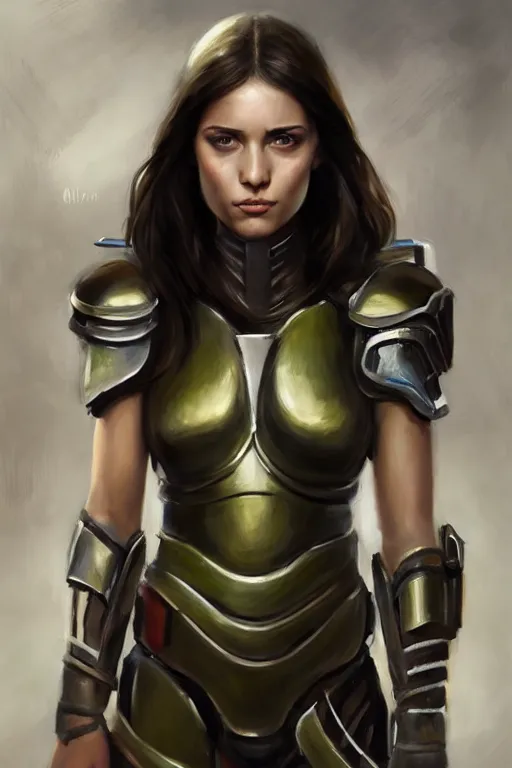 Prompt: a sharply detailed, photorealistically painted portrait of an attractive young female, partially clothed in sci-fi battle armor, with an abstractly painted background, flawless olive skin, fair complexion, long dark hair, beautiful bone structure, perfectly symmetric facial features, perfect photorealistic eyes, natural physique, intricate, elegant, digital painting, concept art, finely detailed, beautifully illustrated, sharp focus, minimal artifacts, volumetric lighting, from Halo, by Ruan Jia and Mandy Jurgens and Artgerm and William-Adolphe Bouguerea, in the style of Greg Rutkowski, trending on Artstation, award winning art
