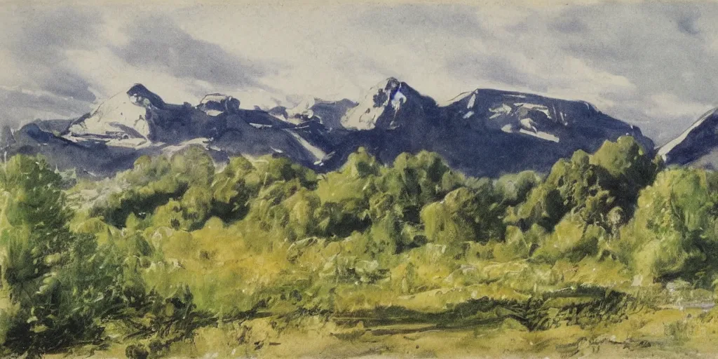 Image similar to dramatic swedish landscape, mountains covered in trees, in the style of anders zorn