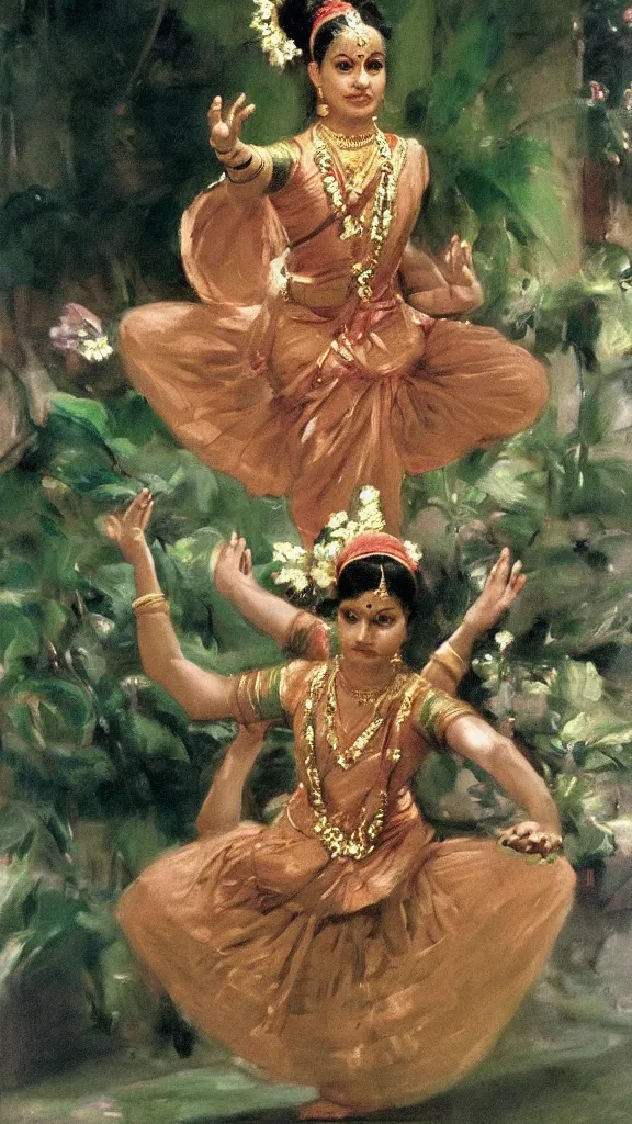 Image similar to a rabbit doing bharatanatyam in botanical room by john singer sargent, cinematic, detailed