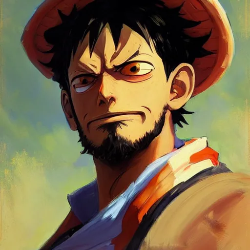 Prompt: greg manchess portrait painting of luffy as overwatch character, medium shot, asymmetrical, profile picture, organic painting, sunny day, matte painting, bold shapes, hard edges, street art, trending on artstation, by huang guangjian and gil elvgren and sachin teng