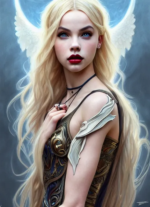 Image similar to ultra realistic illustration, a stunningly beautiful greek gothic goddess of chaos played by jordyn jones and dove cameron and margot robbie and taylor swift and megan fox, intricate, elegant, highly detailed, digital painting, artstation, concept art, smooth, sharp focus, illustration, art by artgerm and greg rutkowski and alphonse mucha