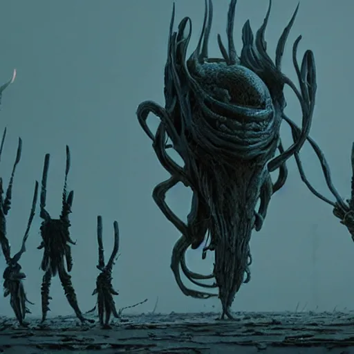 Image similar to extremely detailed cinematic movie still hollow knight by denis villeneuve, wayne barlowe, simon birch, marc simonetti, philippe druillet, beeple,