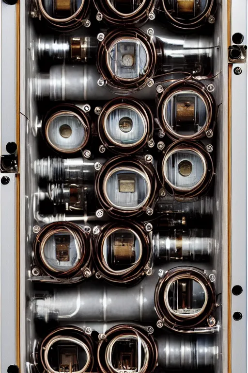 Prompt: A photo of an old opened camera with vacuum tubes, capacitors and wire coils inside by Annie Lebovitz and Steve McCurry Ultra detailed, hyper realistic, 4k