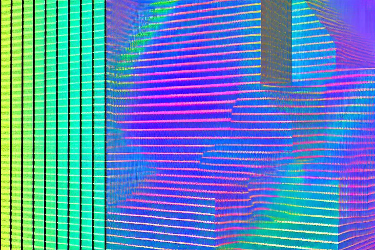 Image similar to wall made of thousands of vertical rectangles, different colors, perlin noise pattern, front elevation, backlight