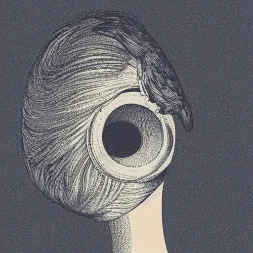 Image similar to stipple shaded illustration of a bird peering into a human ear, by ilya kuvshinov, anatomy book, retro flat colors, retrofuturism