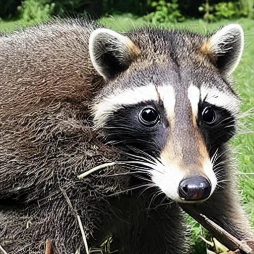 Prompt: raccoon being bullied by a cow