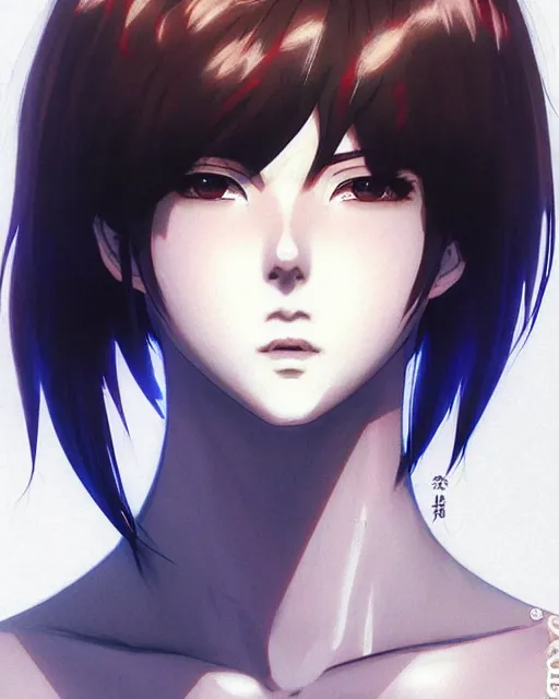 Image similar to portrait Anime Brunnete Guy Short Hair Sharp fine face, pretty face, realistic shaded Perfect face, fine details. Anime. by makoto sinkai, katsuhiro otomo ghost in the shell movie scene, magali villeneuve, artgerm, rutkowski