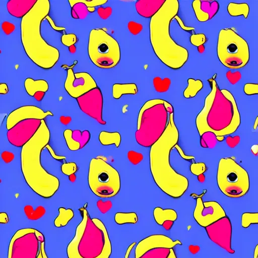 Prompt: colorful bananas and eyes and hearts seamless pattern